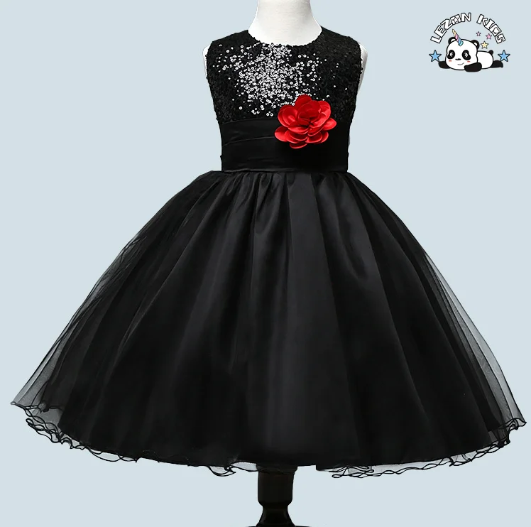 LEZONKIDS - Custom Girl Christmas Clothing Sequin Flower Sleeveless Tulle Costume Evening Dress